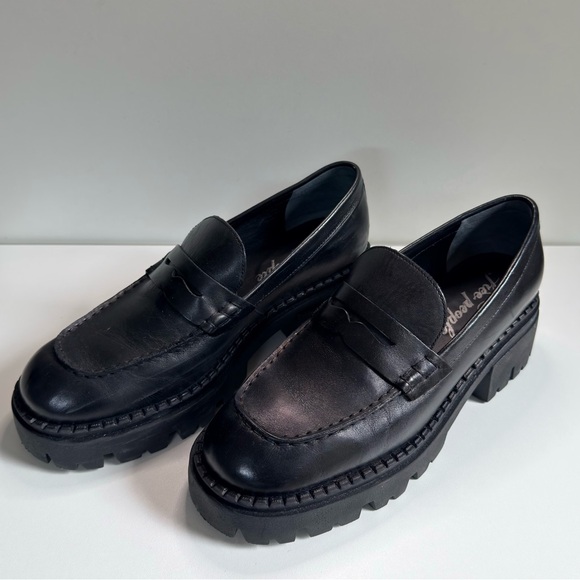 Free People Womens Loafers Shoes Lyra Lug Platform Black Leather EU 38.5 US 8 - Picture 3 of 15